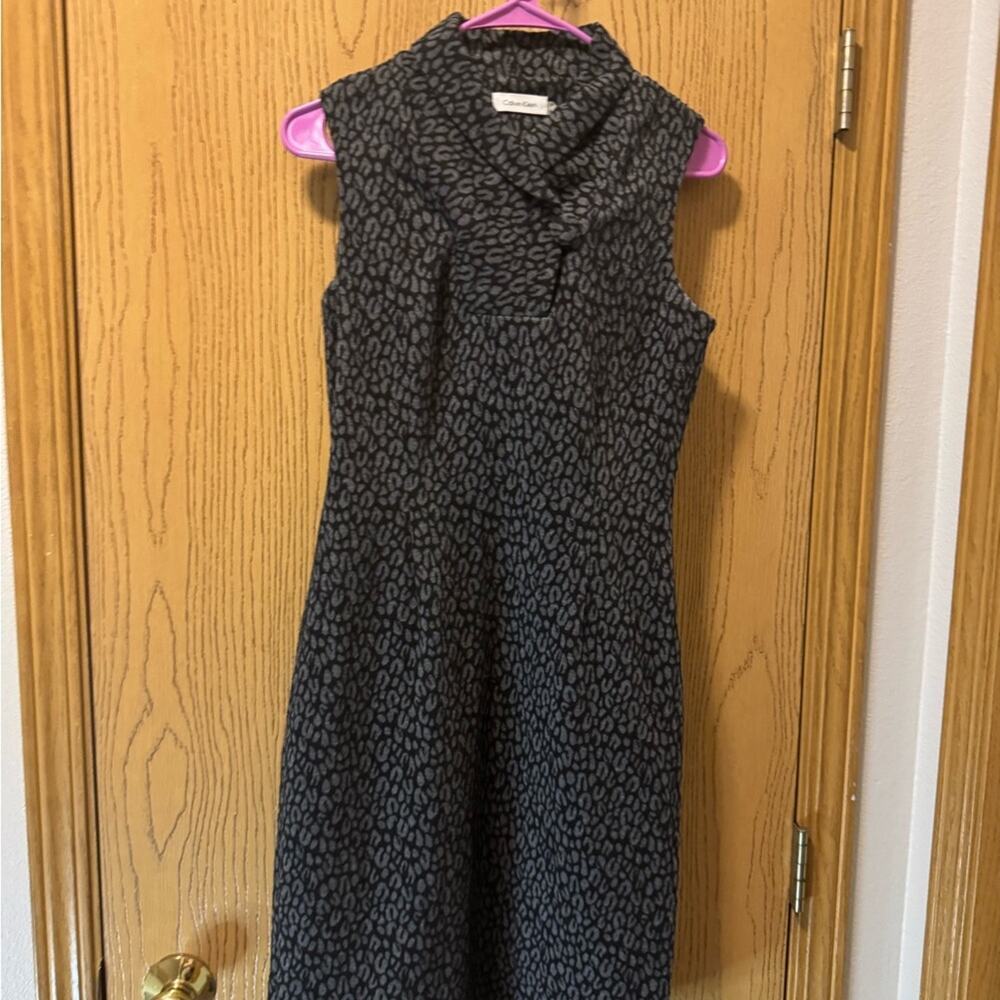 Calvin Klein Charcoal and Black Patterned Midi Dress